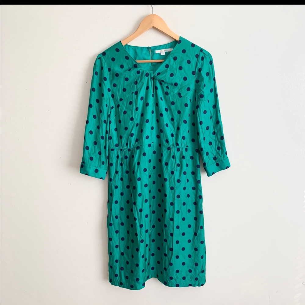 Boden Silk Polka Dot Front Knot Midi Dress